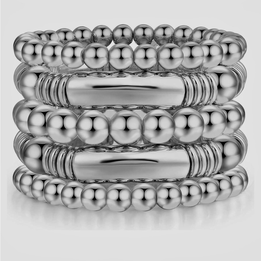 ⭐️Badu Chunky Curved 5 Piece Stacking Plated Bead Ball Stretchable Bracelets⭐️